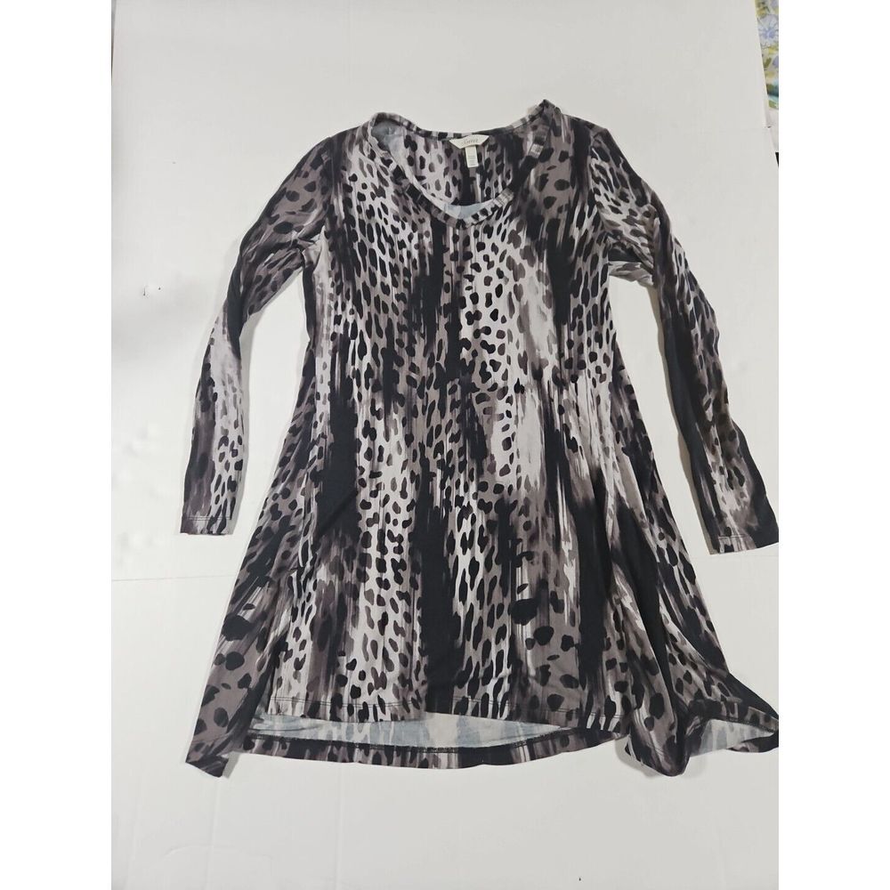 Soma Womens Gray/black Leopard Print Long Sleeve v Neck Sleep Shirt Size Small